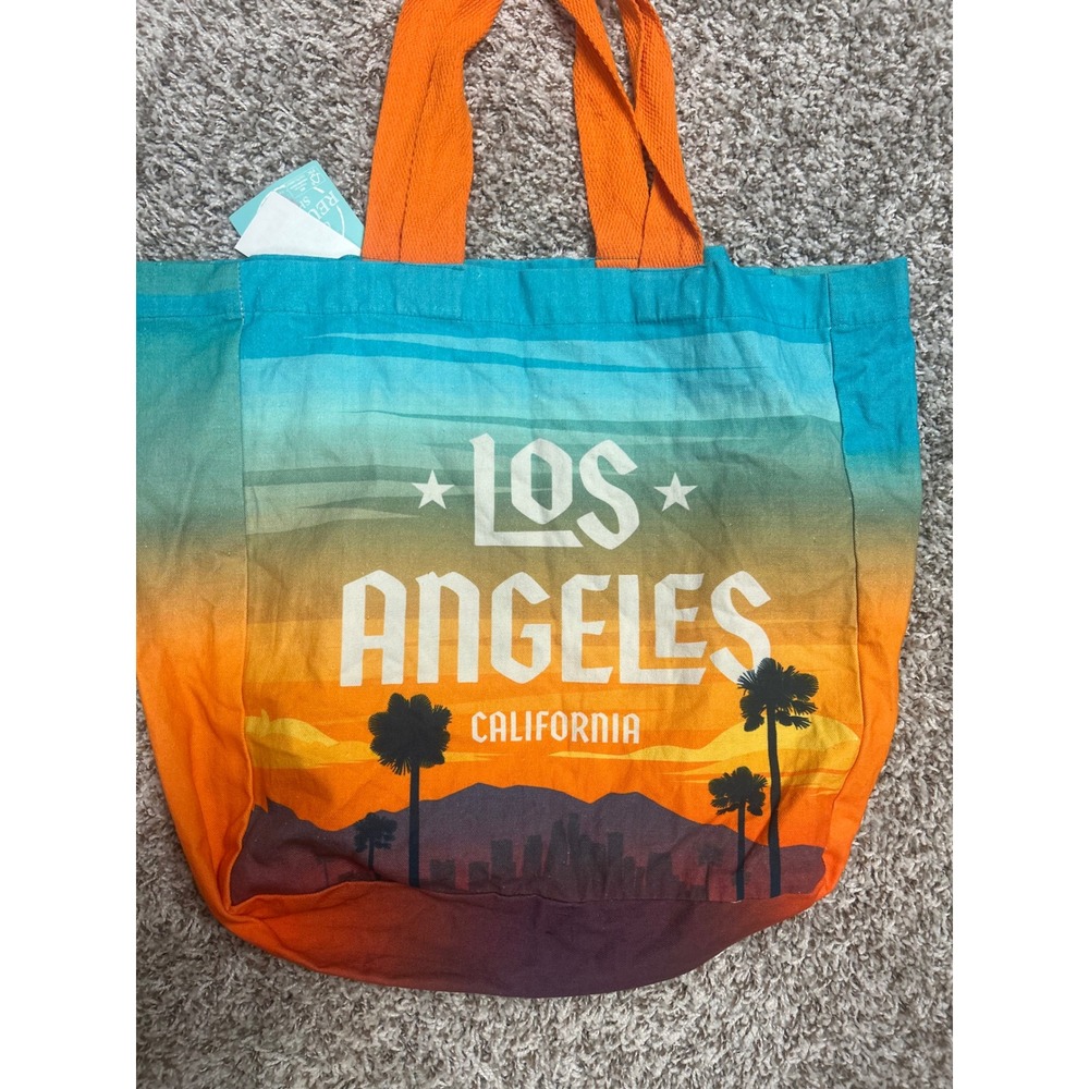 Los Angeles California Sunset Reusable Canvas Tote Bag Orange Blue NWT